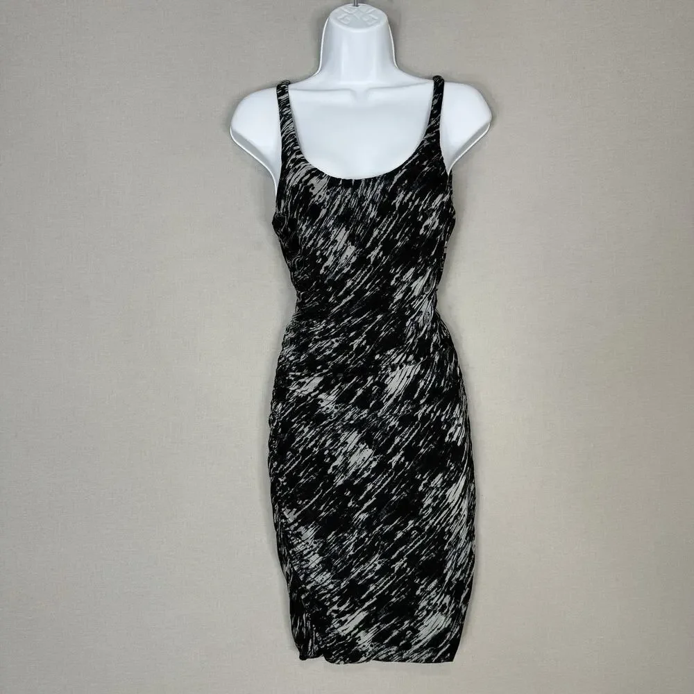 Theory‎ Womens Dress P Black Etta Storm Cloud Print Bodycon Ruched Mesh Y2K Goth